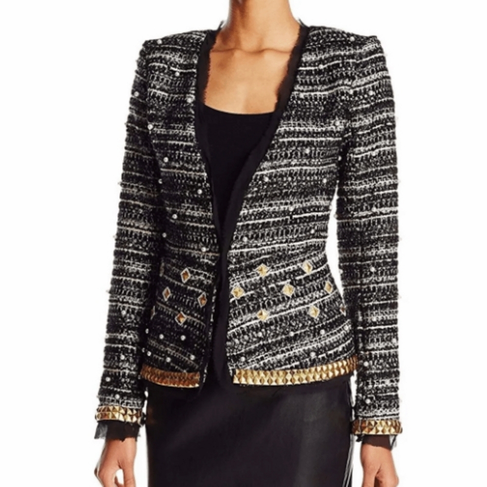 NWT Rachel Zoe Rare Black and Gold Tweed Blazer Jacket Sz. 6 $695